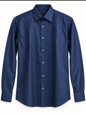Men's Textured Dark Blue Button-Down Shirt